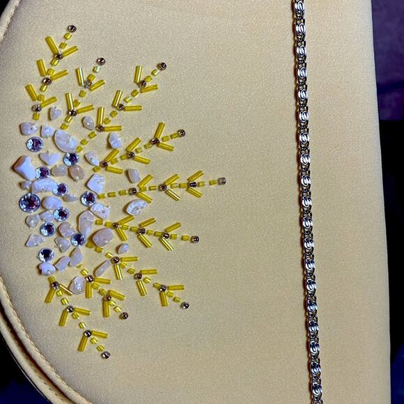 Aussie Austine Original Yellow Half Moon Crystal, Bead, and Shell Bag w/ Chain - Picture 8 of 8